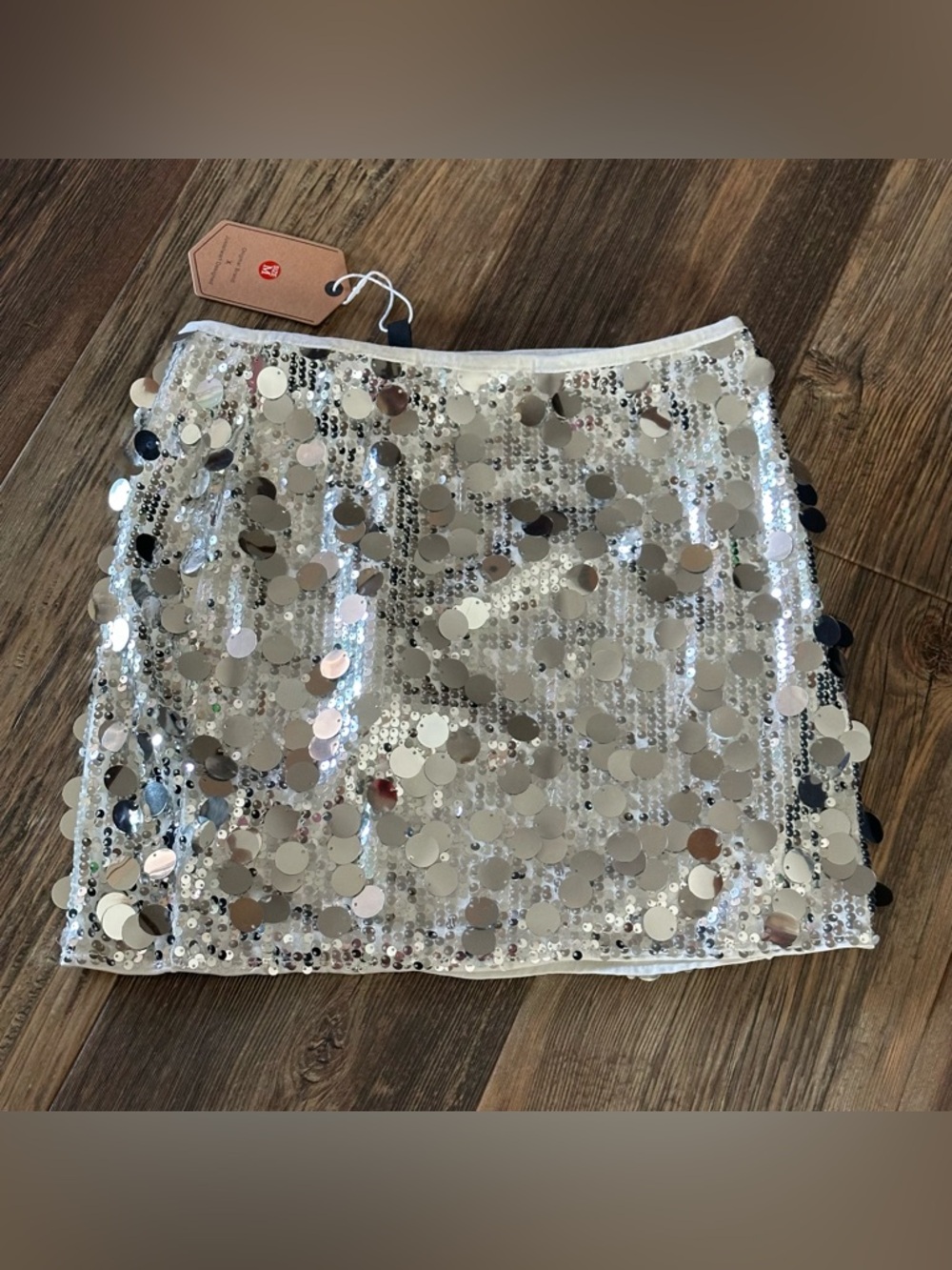 Sequin stretch mini skirt lined NEW women’s size M silver sparkle bling